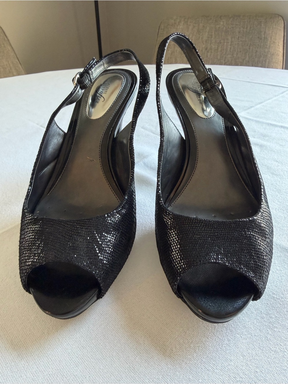 Alfani Black Sparkle Peep-Toe Slingback Heels